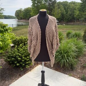 Solitaire by Ravi Khosla Fuzzy Crochet Boho Cardigan Open Knit Neutral Medium